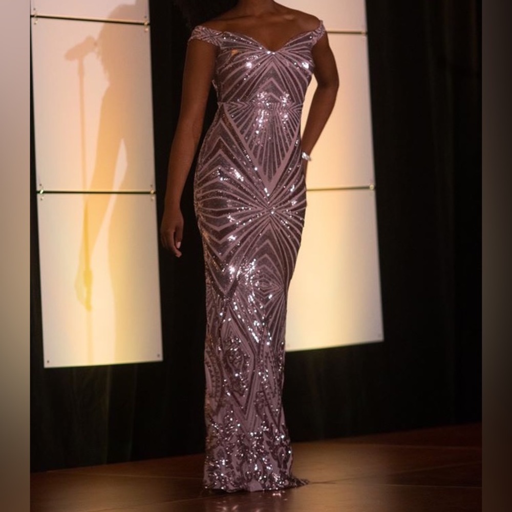 Lilith Off the shoulder sequin evening gown